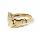 Vintage Claddagh Ring - Retro 9ct Yellow Gold Heart Clasped Hand Crown - Hallmarked 1987 Size 7 Friendship Love Loyalty Fine Irish Jewelry