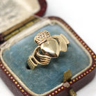 Vintage Claddagh Ring - Retro 9ct Yellow Gold Heart Clasped Hand Crown - Hallmarked 1987 Size 7 Friendship Love Loyalty Fine Irish Jewelry