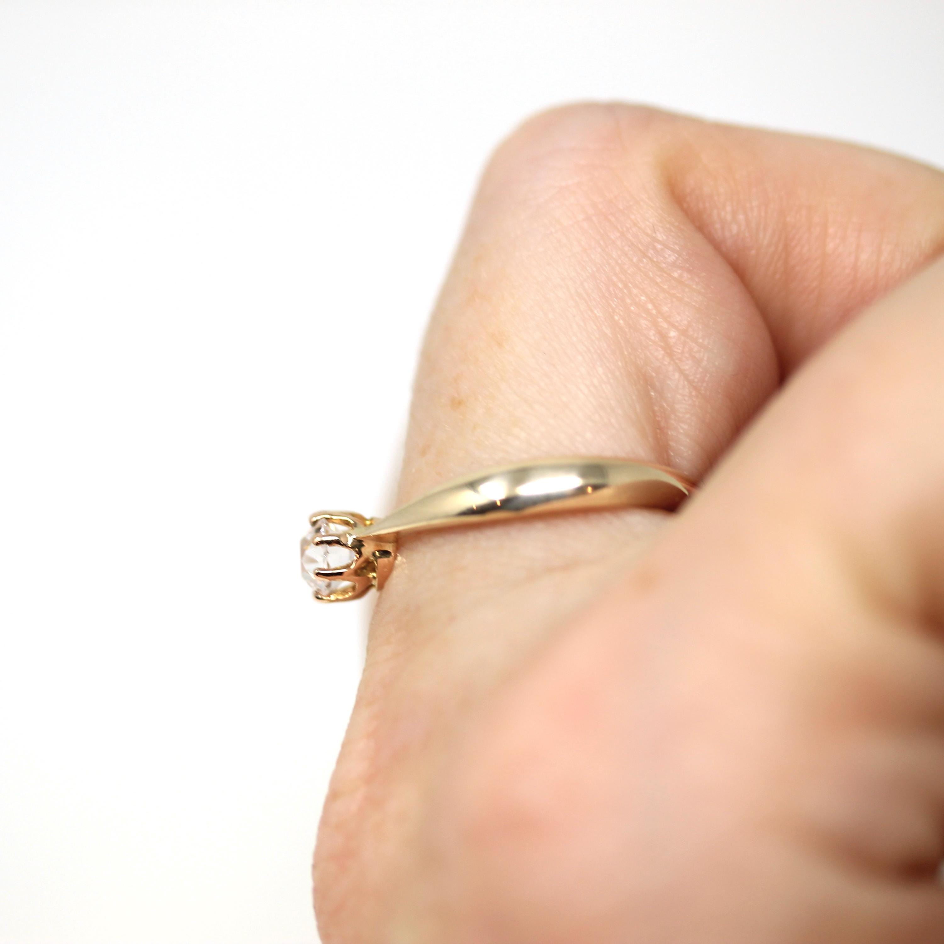 Antique Engagement Ring - Edwardian 10k Yellow Gold Created White Sapphire Solitaire - Vintage 1910s Era Size 8 Handmade Bridal Fine Jewelry