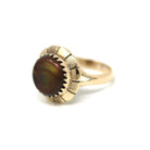 Vintage Fire Agate Ring - Retro 14k Yellow Gold Iridescent Brown Statement - Circa 1960s Size 6 1/4 Daisy Flower Solitaire 60s Fine Jewelry