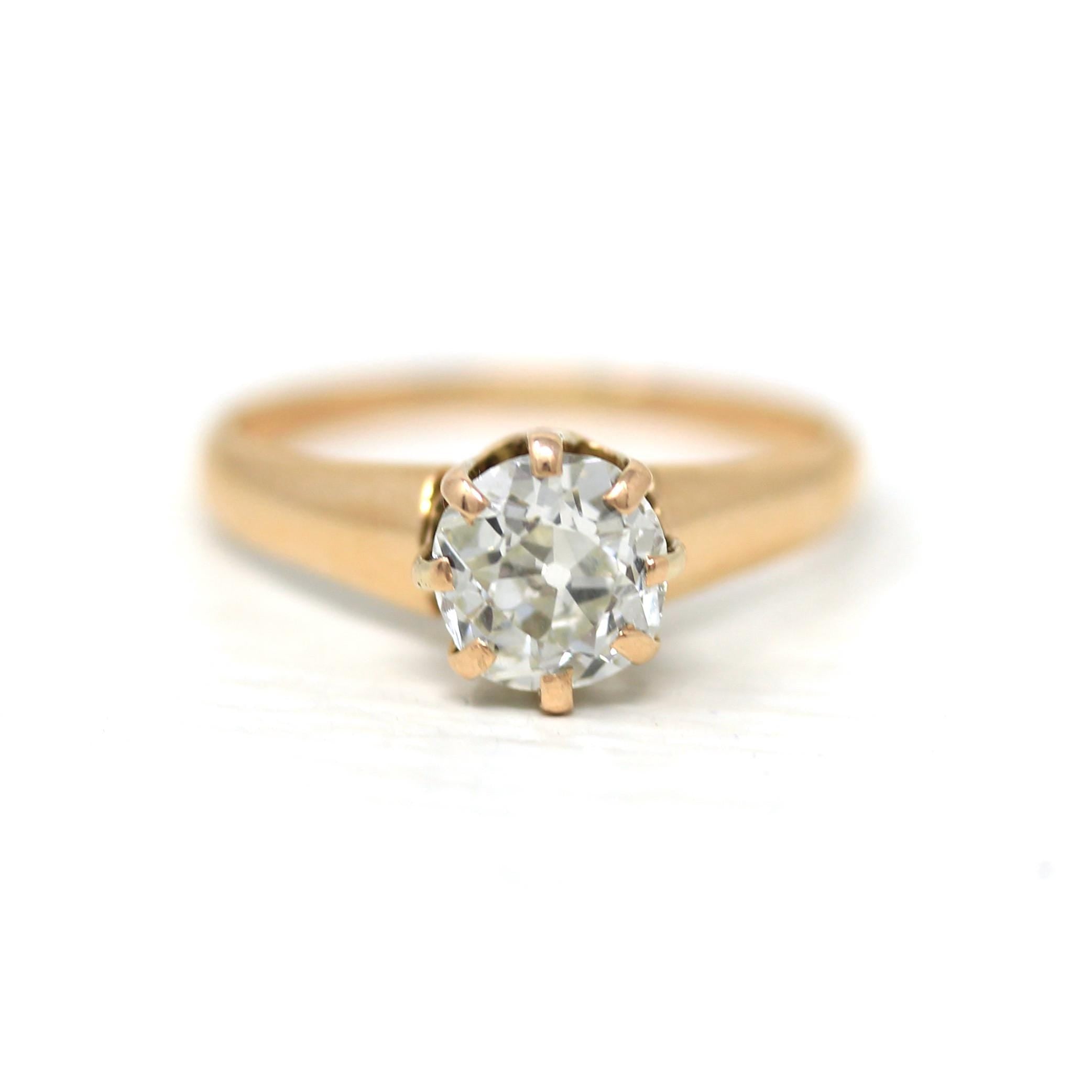 Victorian Diamond Ring - Antique 14k Rose Gold Old Mine Cut Natural Gemstone Engagement - Vintage Dated Sept 29 1887 Size 6 Fine Jewelry