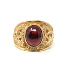 Celtic Garnet Ring - Modern 9k Yellow Gold Oval Natural Genuine Red Cabochon Gemstone - Estate Size 6 Knot Fine January Birthstone Jewelry
