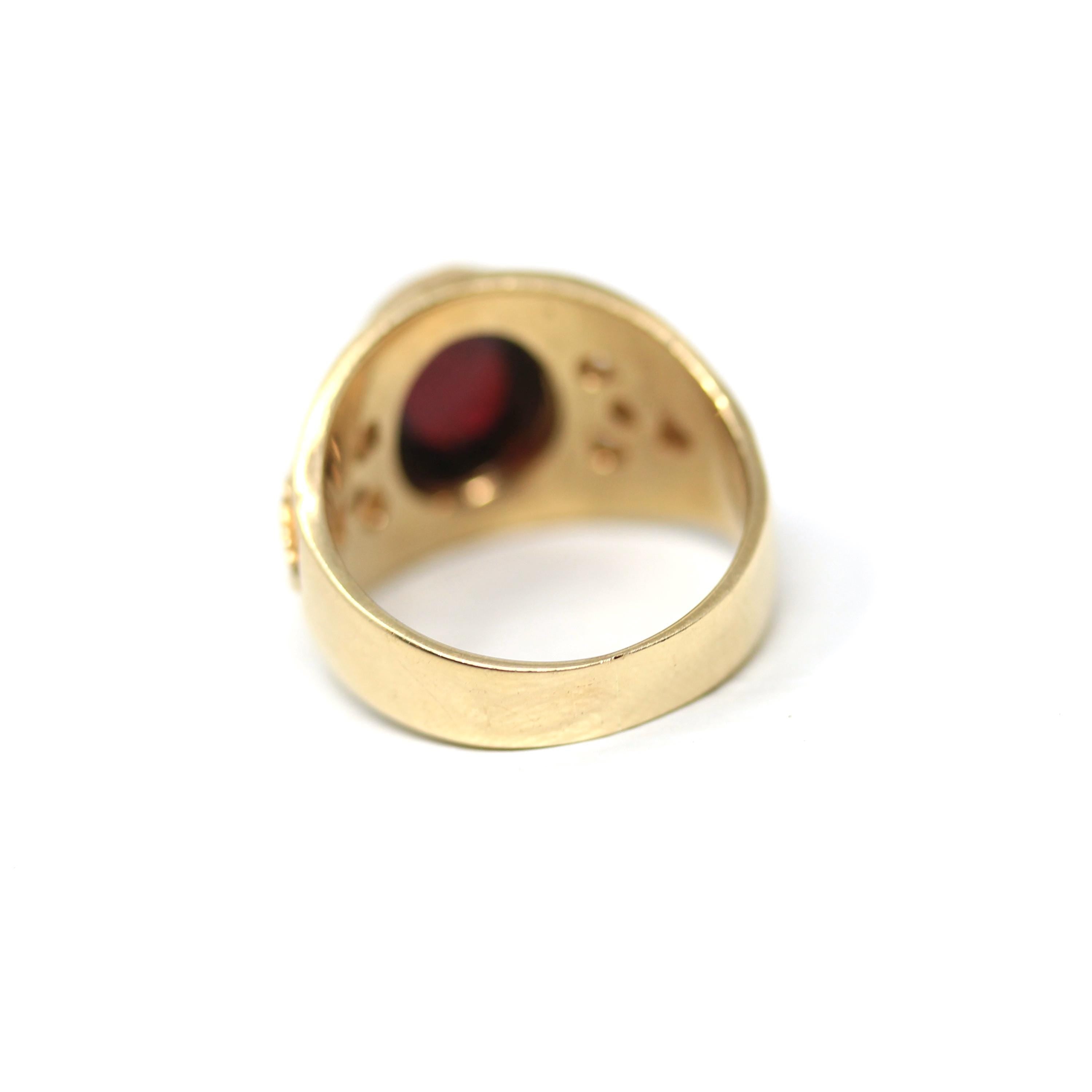 Celtic Garnet Ring - Modern 9k Yellow Gold Oval Natural Genuine Red Cabochon Gemstone - Estate Size 6 Knot Fine January Birthstone Jewelry