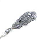 Art Deco Filigree Necklace - Vintage 10k White Gold Natural Diamond Blue Glass Pendant - Circa 1930s Statement Filigree Fine Fashion Jewelry