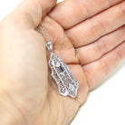 Art Deco Filigree Necklace - Vintage 10k White Gold Natural Diamond Blue Glass Pendant - Circa 1930s Statement Filigree Fine Fashion Jewelry