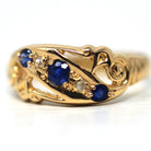 Antique Sapphire & Diamond Ring - Edwardian 18k Yellow Gold Blue Gemstone Band - Hallmark Date 1915 London England Size 6.5 Fine Jewelry