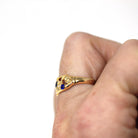 Antique Sapphire & Diamond Ring - Edwardian 18k Yellow Gold Blue Gemstone Band - Hallmark Date 1915 London England Size 6.5 Fine Jewelry