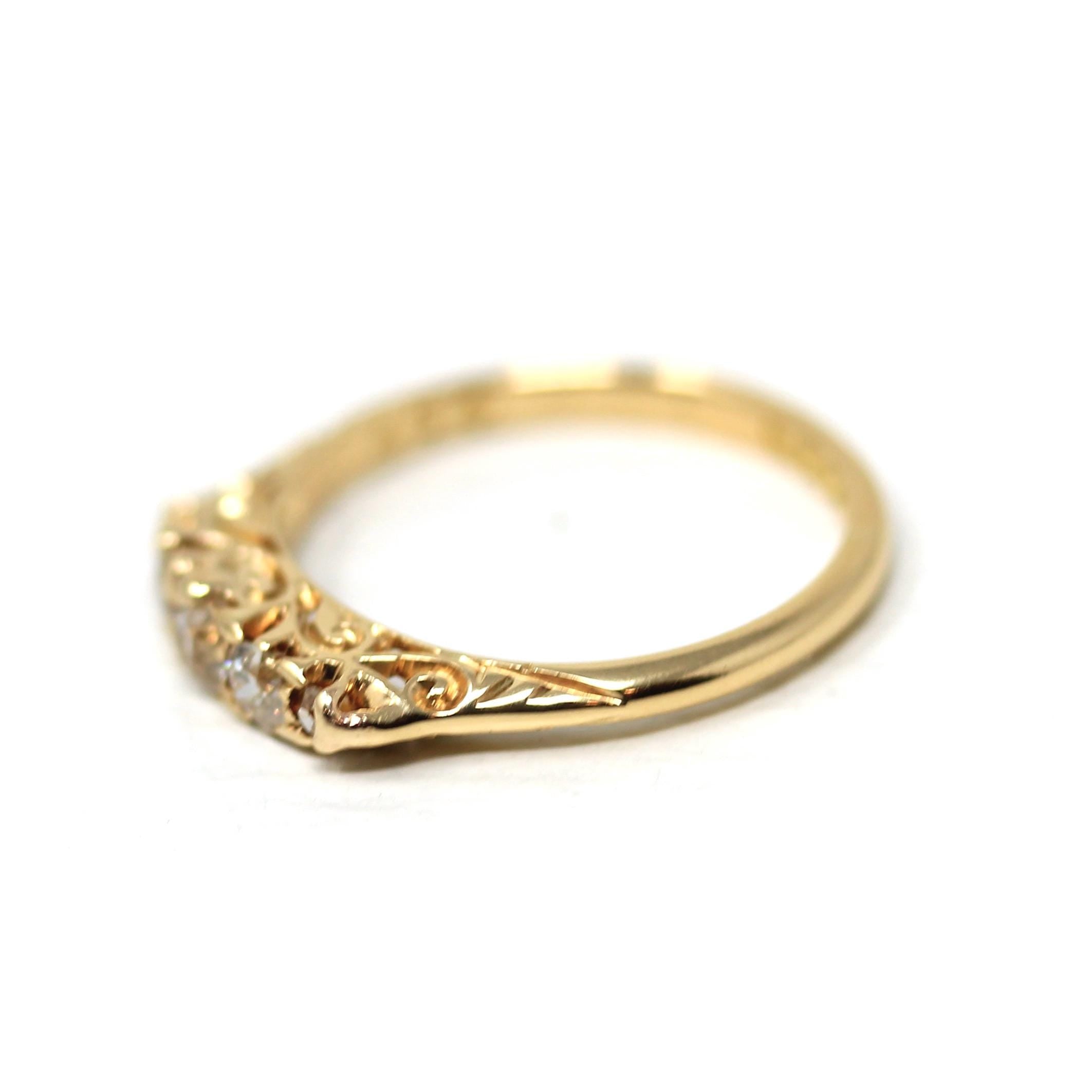 Antique Diamond Band - Edwardian Era 18k Yellow Gold Natural Gems Wedding Ring - Vintage Early 1900s London English Fine Stacking Jewelry
