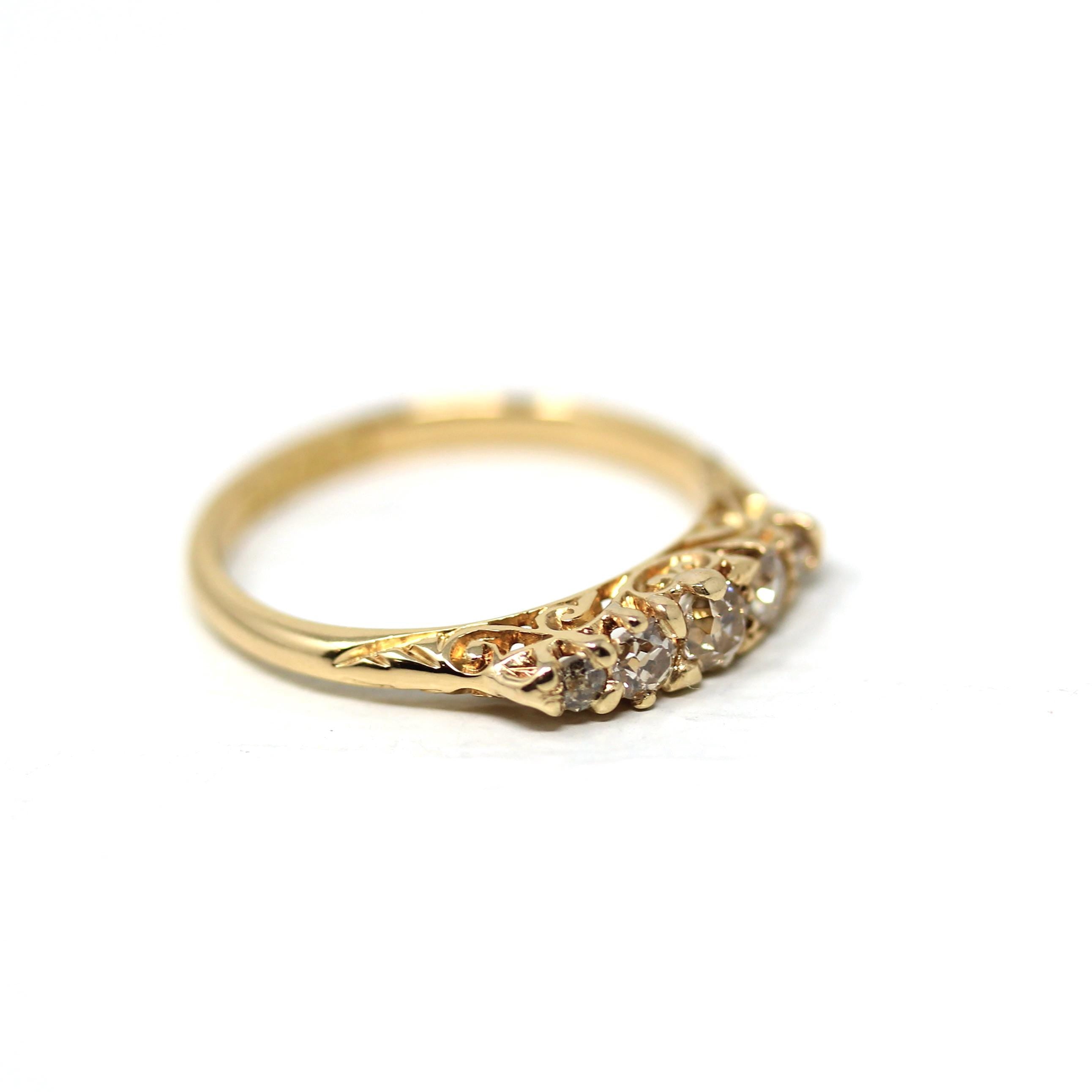 Antique Diamond Band - Edwardian Era 18k Yellow Gold Natural Gems Wedding Ring - Vintage Early 1900s London English Fine Stacking Jewelry