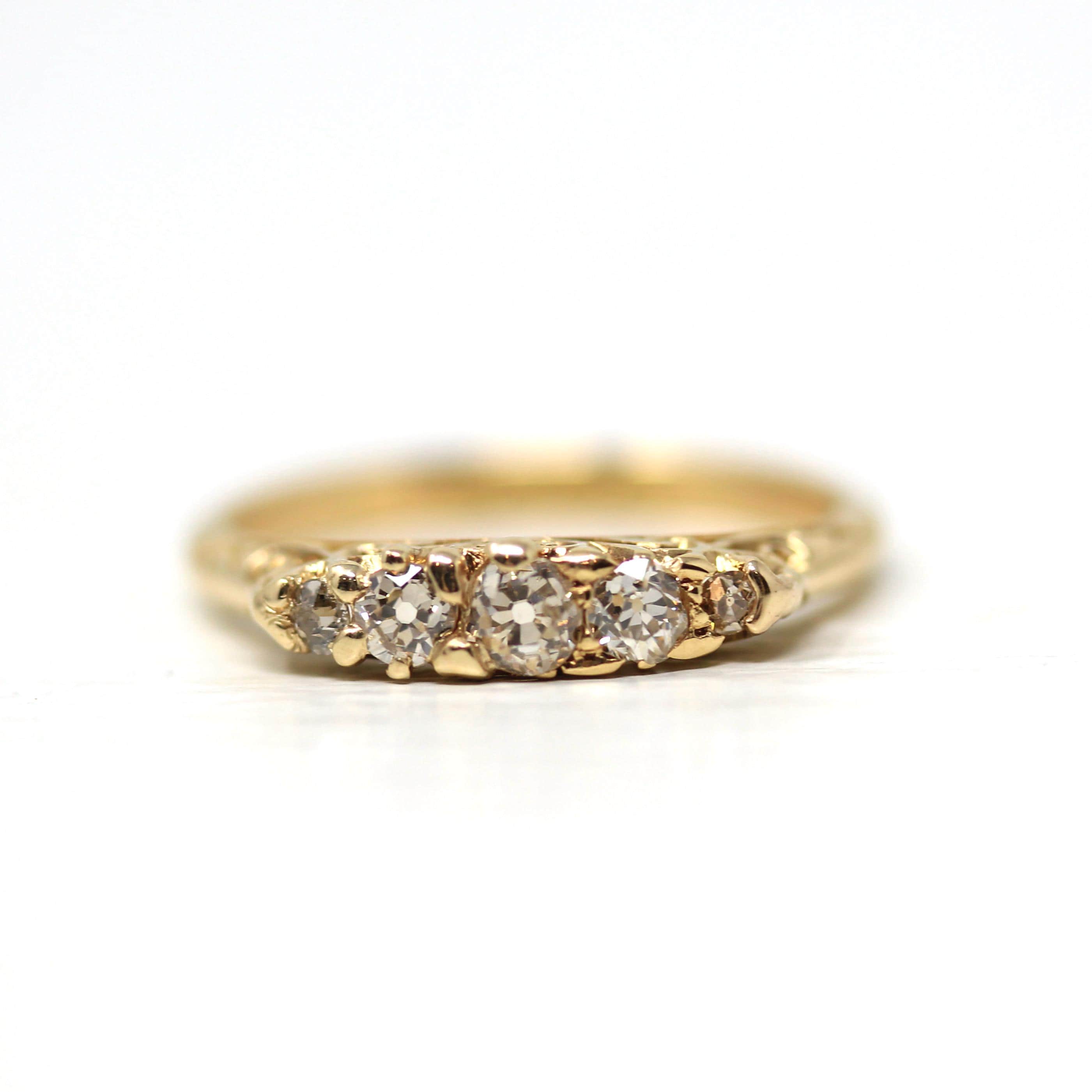 Antique Diamond Band - Edwardian Era 18k Yellow Gold Natural Gems Wedding Ring - Vintage Early 1900s London English Fine Stacking Jewelry