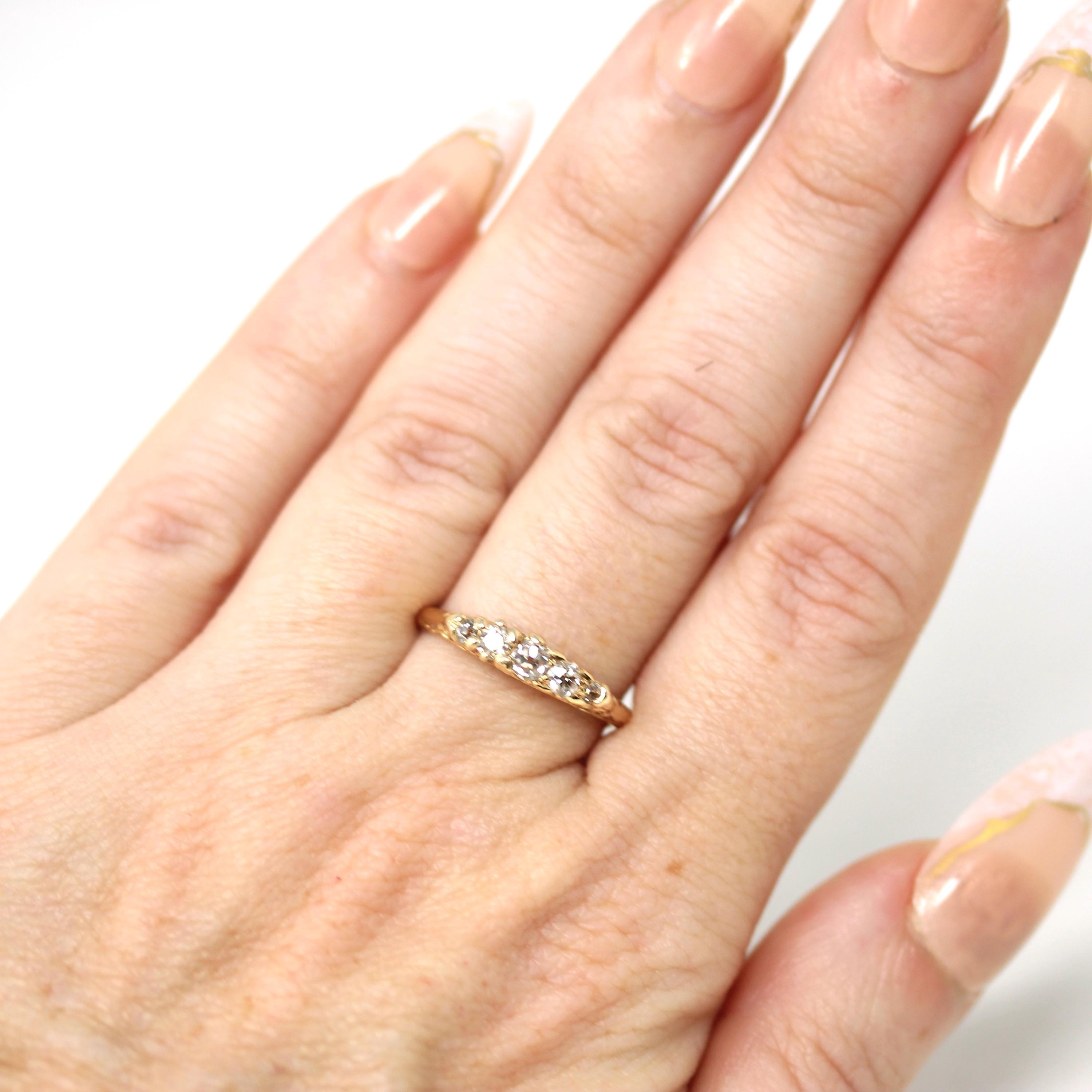 Antique Diamond Band - Edwardian Era 18k Yellow Gold Natural Gems Wedding Ring - Vintage Early 1900s London English Fine Stacking Jewelry