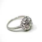 Diamond Cluster Ring - Mid Century 14k White Gold Genuine Natural Gemstones - Vintage Circa 1950s Size 7 Bridal Flower Halo Fine 50s Jewelry