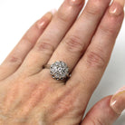 Diamond Cluster Ring - Mid Century 14k White Gold Genuine Natural Gemstones - Vintage Circa 1950s Size 7 Bridal Flower Halo Fine 50s Jewelry
