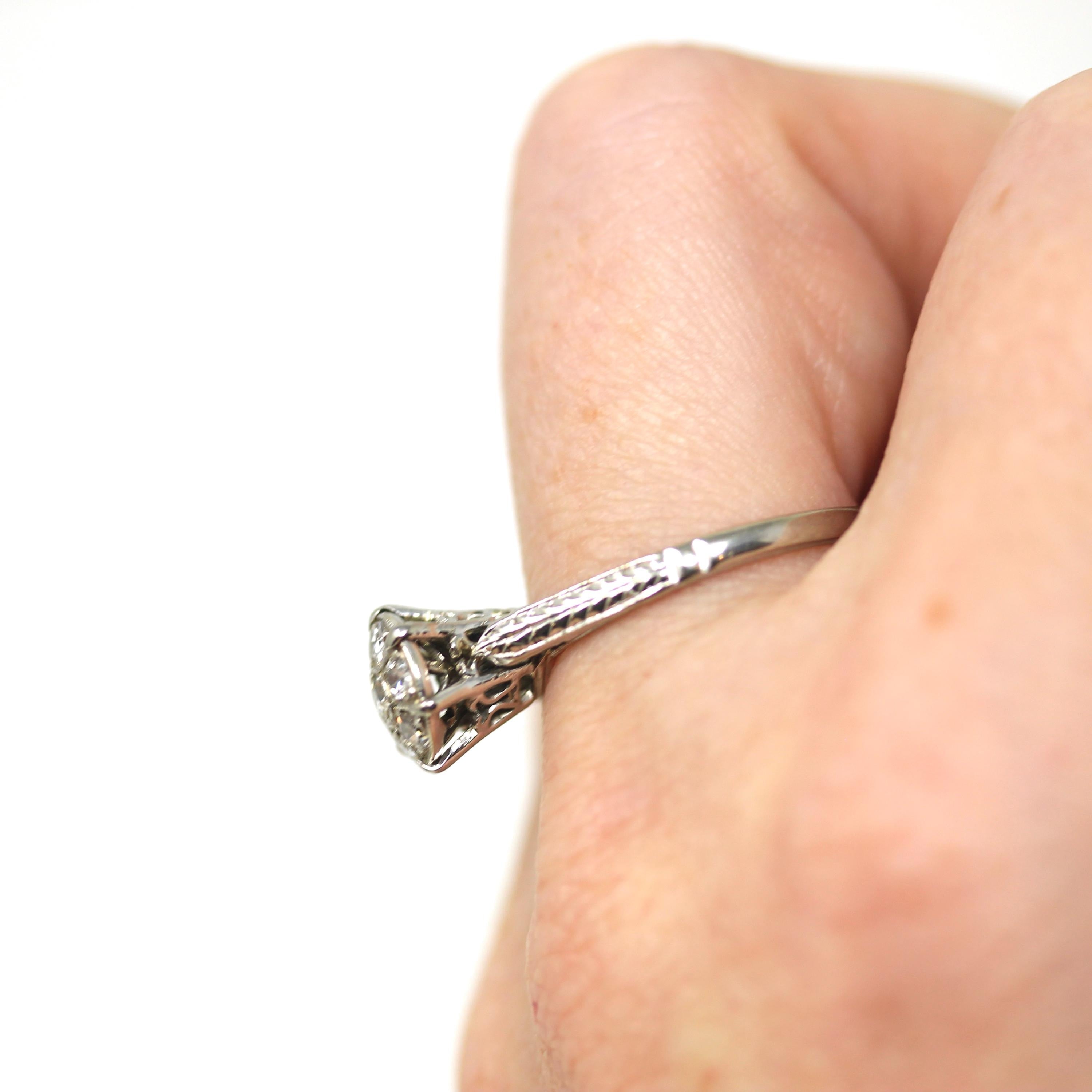 Diamond Cluster Ring - Art Deco 18k White Gold Basket Filigree Genuine Natural Gems Engagement - Vintage 1930s Size 7 Bridal Fine Jewelry