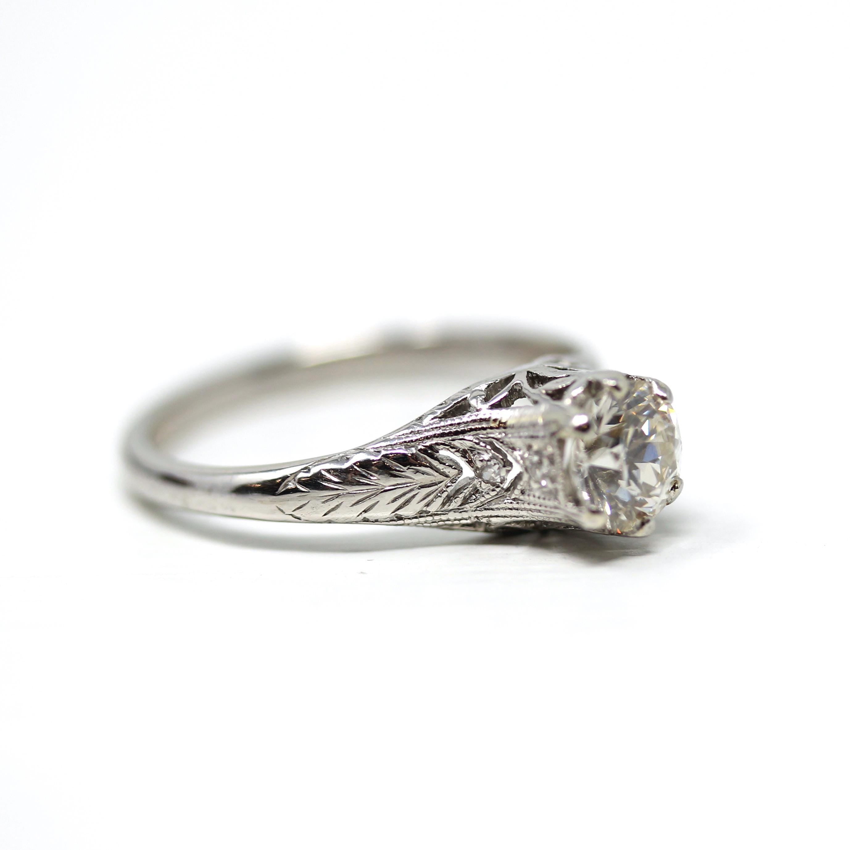 Vintage Engagement Ring - Art Deco Platinum Natural Genuine Diamond Wedding - Antique Circa 1920s Size 5 3/4 Bridal Filigree Fine Jewelry