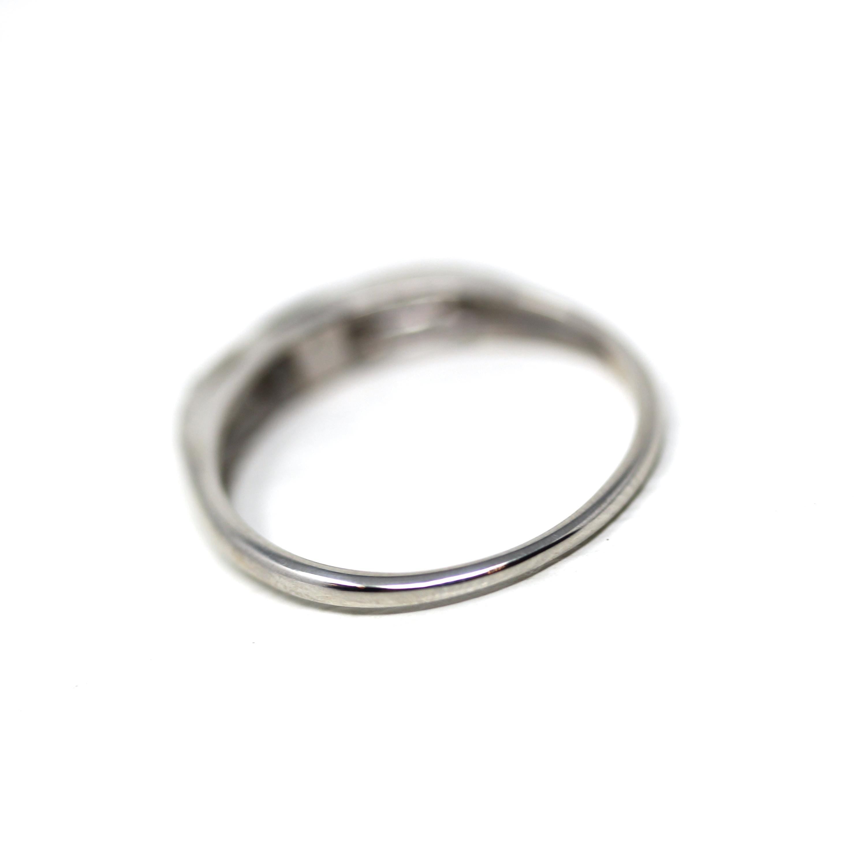 Mid Century Diamond Band - Vintage 14k White Gold 0.02 CT Wedding Ring - Circa 1950s Era Size 6 1/2 Stacking Textured Fine Bridal Jewelry