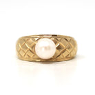 Modern Cultured Pearl Ring - Estate 10k Yellow Gold Solitaire Style Gemstone - Circa 1990s Size 7 3/4 June Birthstone Fine Statement Jewelry