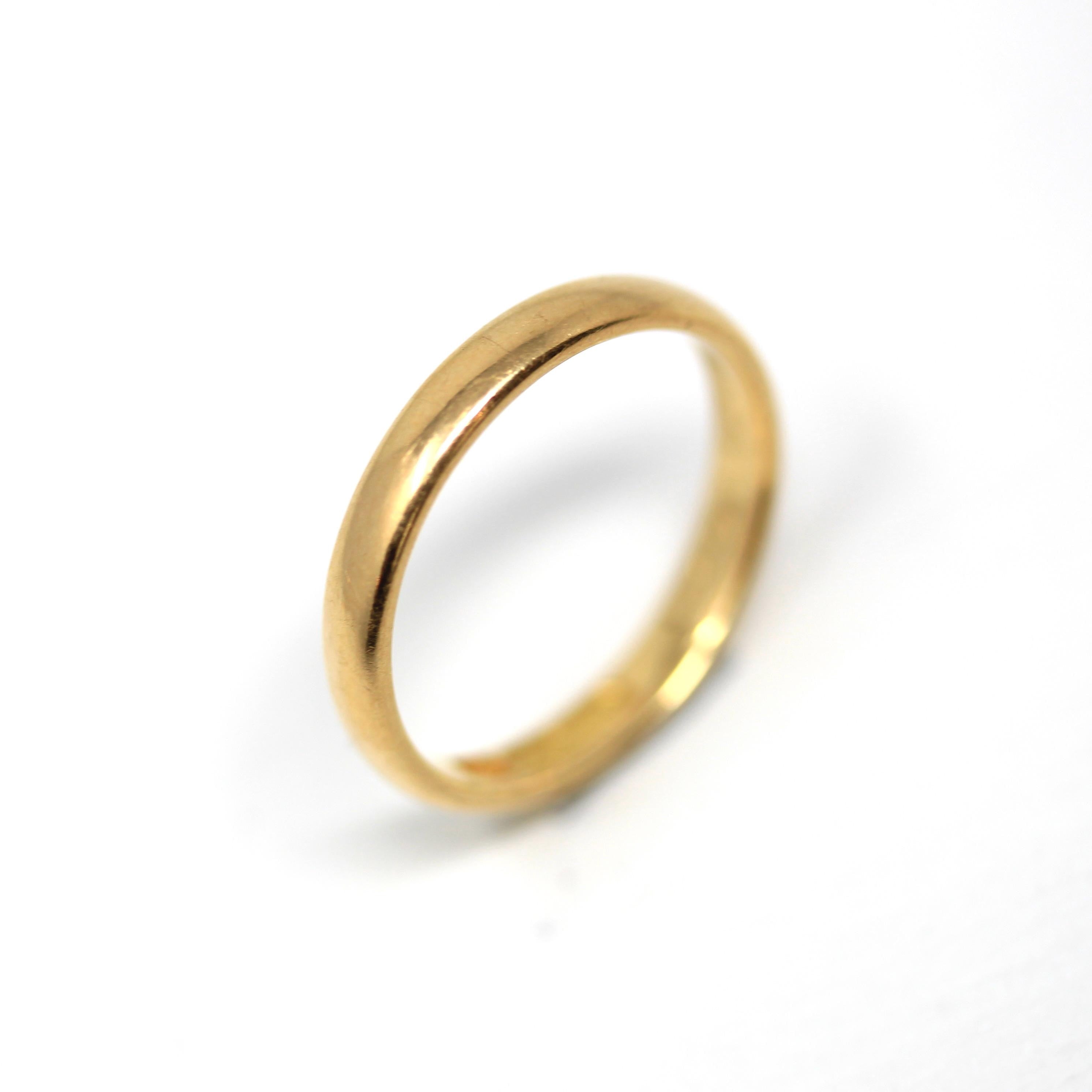 Antique Wedding Band - Edwardian Era 18k Yellow Gold Unadorned Wedding Ring - Engraved Date 1919 Size 7 1/2 Fine Inscribed Bridal Jewelry