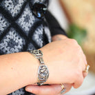 Vintage Flower Bracelet - Retro Sterling Silver Floral Panel Link Statement Chain - Circa 1940s Collectible Signed Danecraft Lily Jewelry