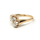 Diamond Toi Et Moi Ring - Edwardian Era 14k Yellow Gold Natural .33 CTW Old Mine Cut Bypass - Size 8.5 Fine Bridal April Birthstone Jewelry