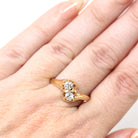 Diamond Toi Et Moi Ring - Edwardian Era 14k Yellow Gold Natural .33 CTW Old Mine Cut Bypass - Size 8.5 Fine Bridal April Birthstone Jewelry
