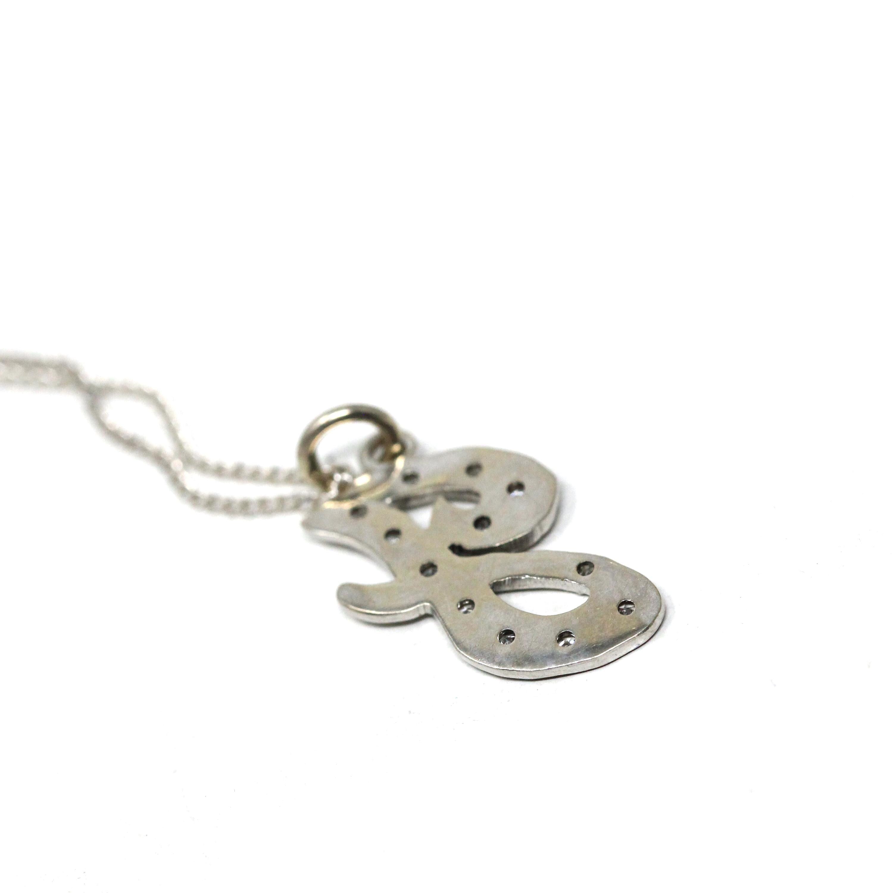 Letter "J" Necklace - Estate 14k White Gold Initial Natural Genuine Diamonds - Modern Circa 2000s Personal Name Script Chain Fine Jewelry