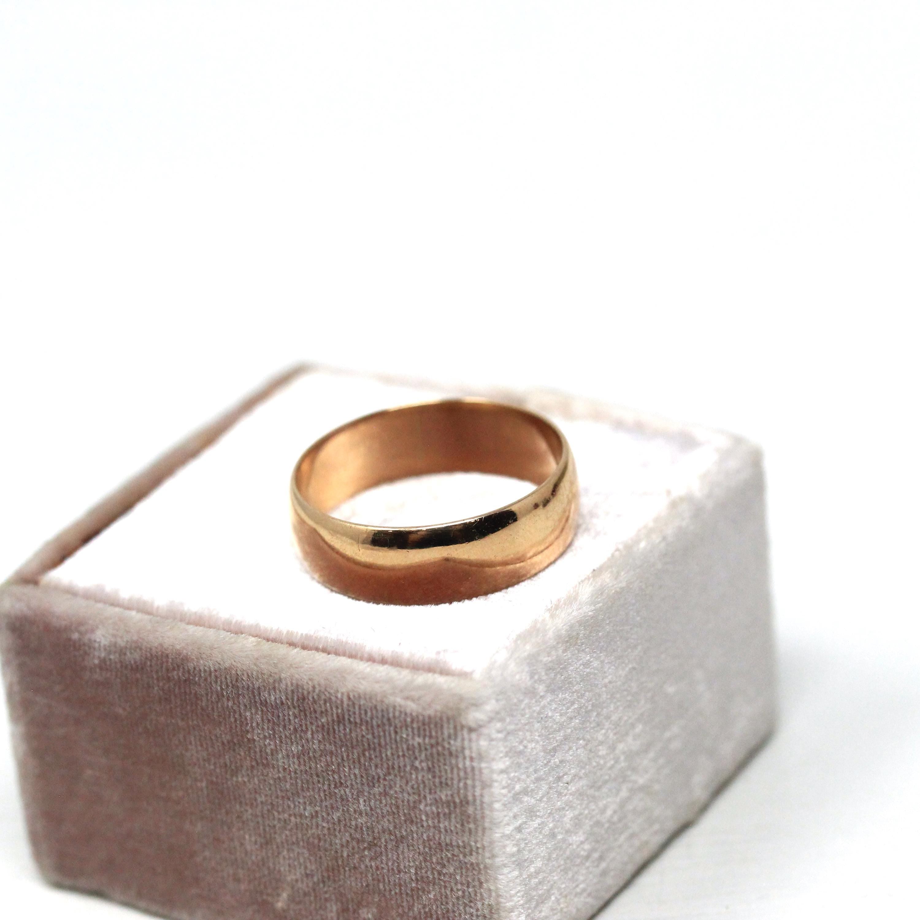 Antique Cigar Band - Edwardian 14k Rosy Yellow Gold Unadorned Wide Ring - Vintage Circa 1910s Size 7 1/2 - Unisex Wedding Fine 10s Jewelry