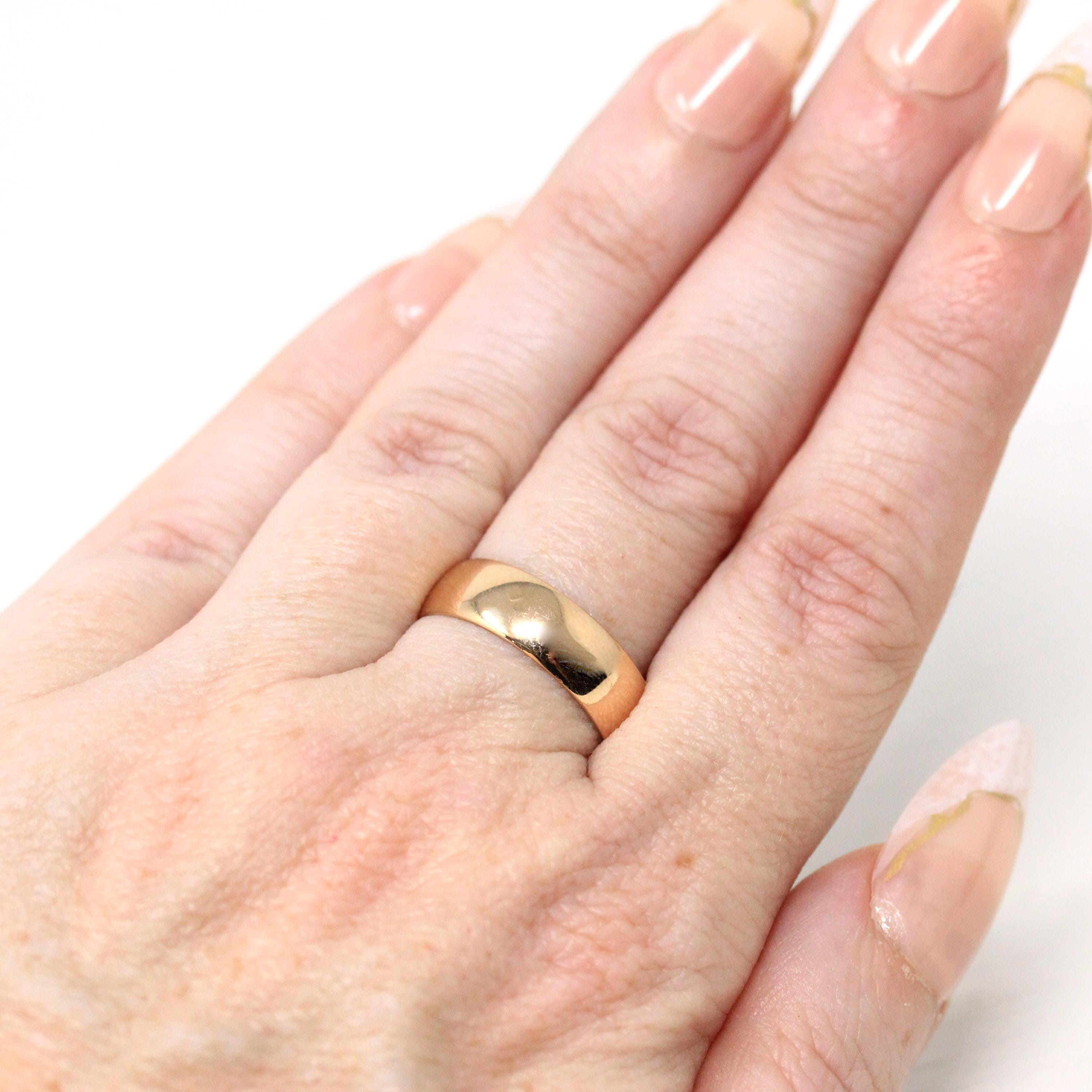 Antique Cigar Band - Edwardian 14k Rosy Yellow Gold Unadorned Wide Ring - Vintage Circa 1910s Size 7 1/2 - Unisex Wedding Fine 10s Jewelry