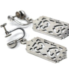 Vintage Floral Earrings - Retro Sterling Silver Dangle Drop Non-Pierced Screw Backs- Circa 1960s Era Open Metal Filigree Flower 60's Jewelry