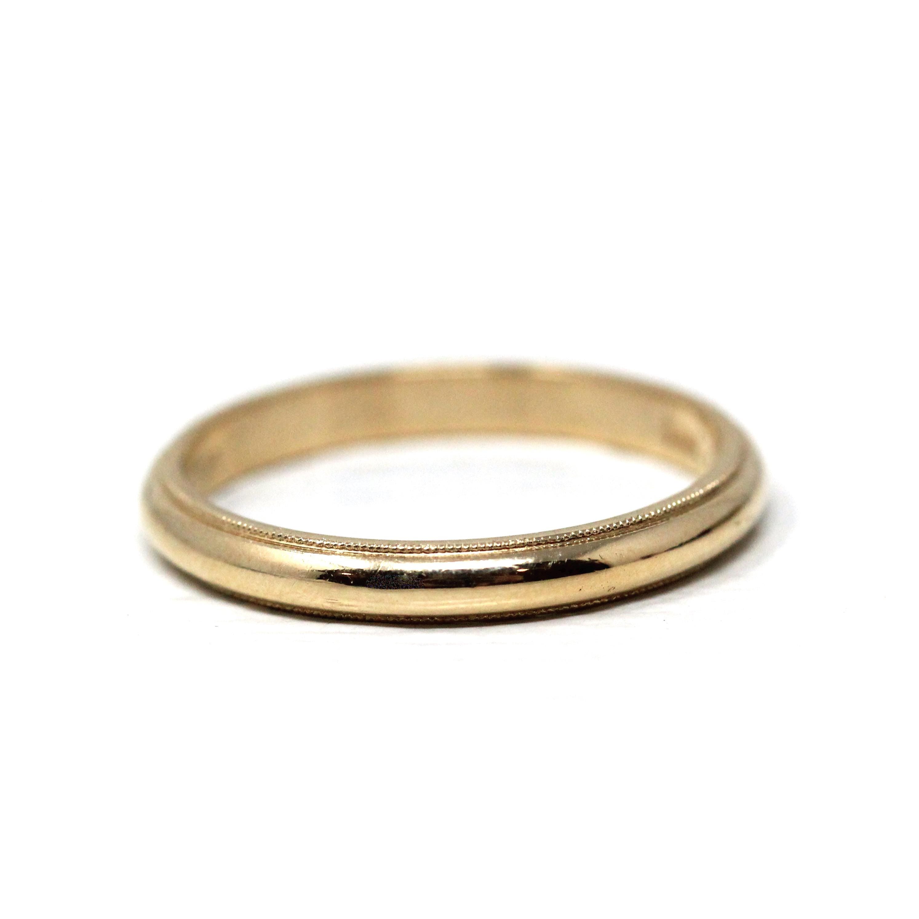 Milgrain Wedding Band - Modern 14k Yellow Gold Engraved "JD to RR 5-18-88" Ring - Estate 1988 Size 8 1/2 Men's Unisex Stacking Fine Jewelry