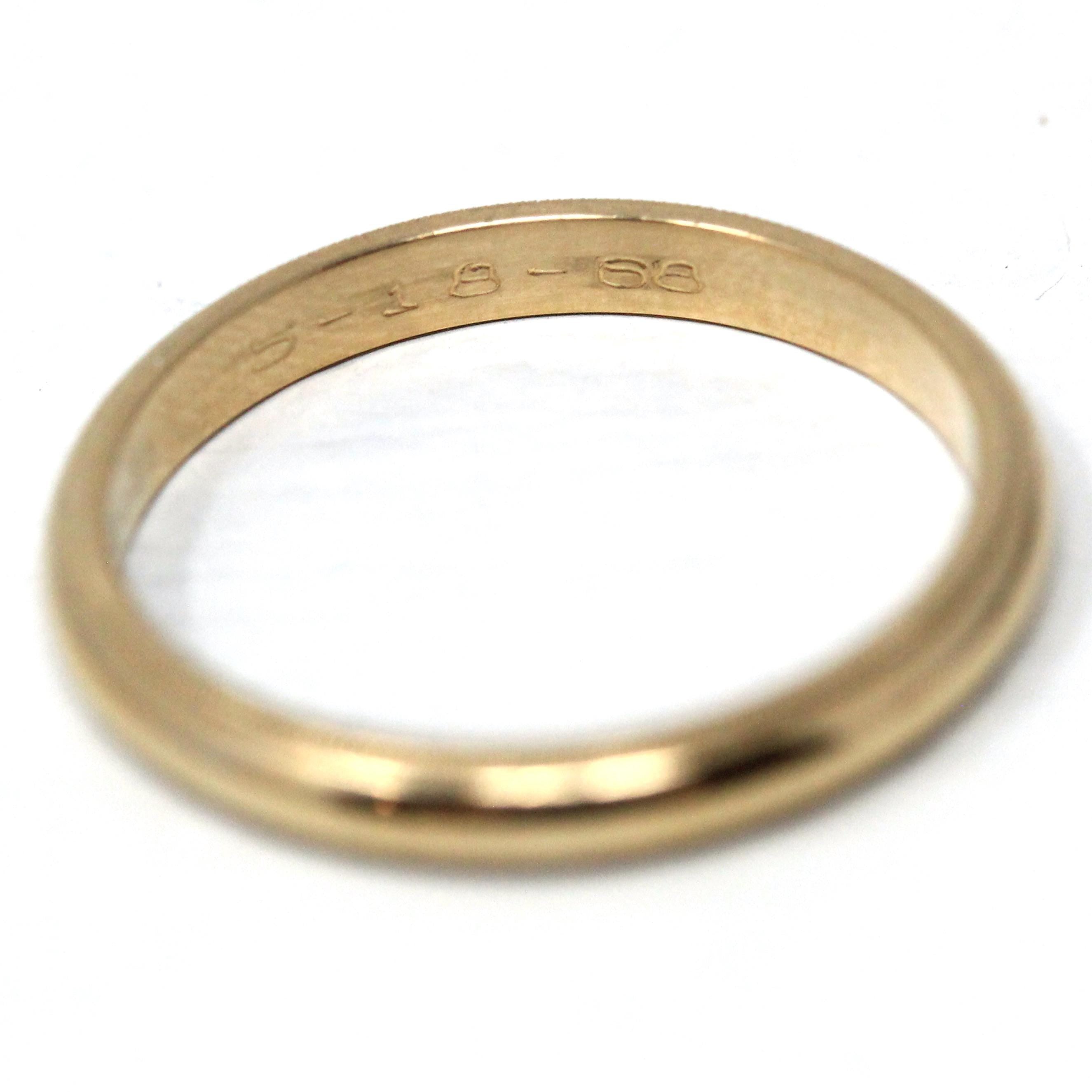 Milgrain Wedding Band - Modern 14k Yellow Gold Engraved "JD to RR 5-18-88" Ring - Estate 1988 Size 8 1/2 Men's Unisex Stacking Fine Jewelry