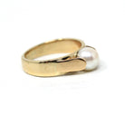 Retro Cultured Pearl Ring - Vintage 14k Yellow Gold Solitaire Style Gemstone - Circa 1970s Era Size 7 June Birthstone Fine Statement Jewelry