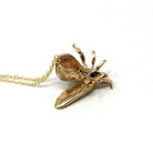 Modern Bee Charm - 14k Yellow Gold Green Tourmaline Pin Conversion Pendant Necklace - Vintage 1980s Figural Bug Fine Statement Jewelry