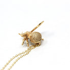Modern Bee Charm - 14k Yellow Gold Green Tourmaline Pin Conversion Pendant Necklace - Vintage 1980s Figural Bug Fine Statement Jewelry