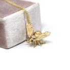 Modern Bee Charm - 14k Yellow Gold Green Tourmaline Pin Conversion Pendant Necklace - Vintage 1980s Figural Bug Fine Statement Jewelry