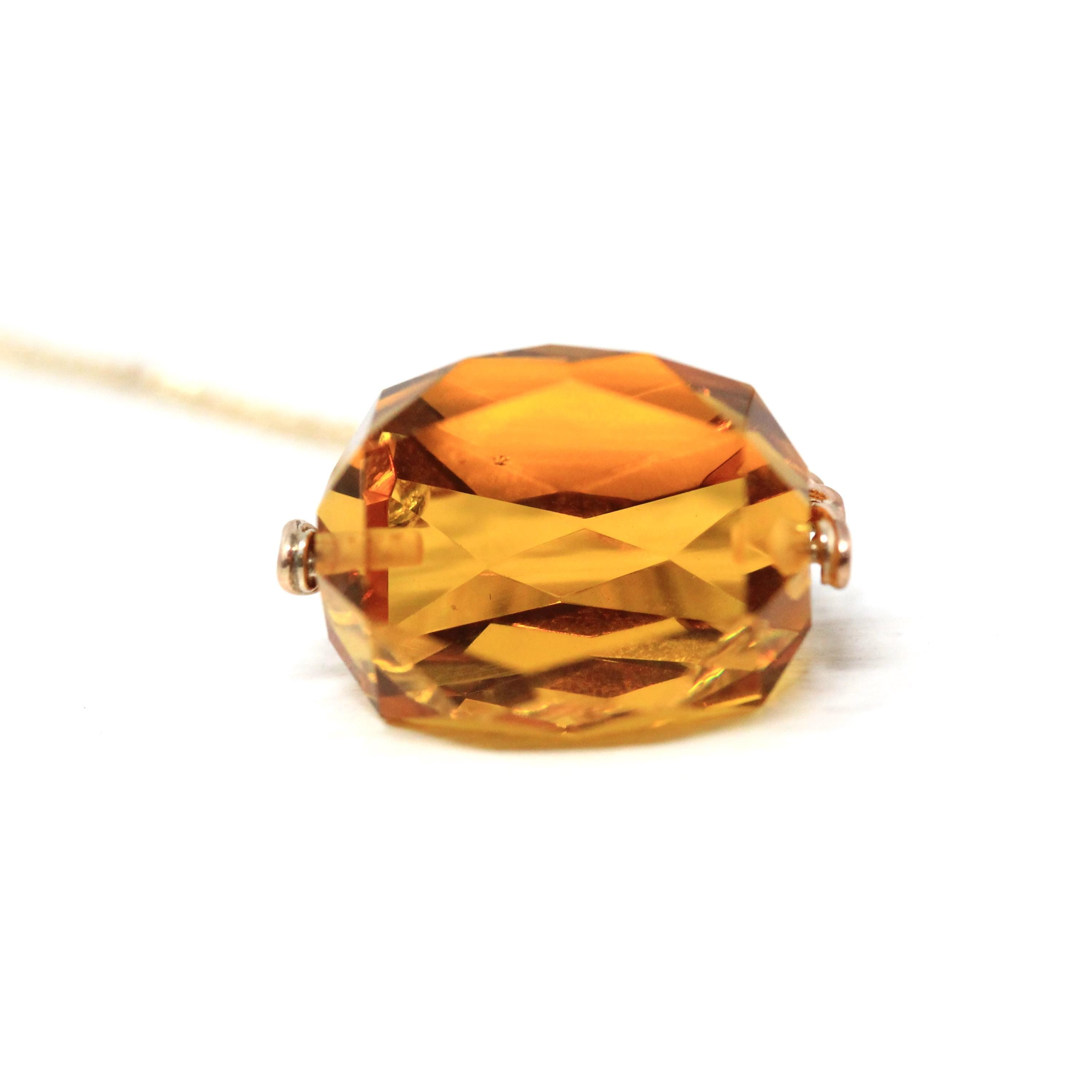 Antique Spinner Fob - Victorian 9k English Yellow Gold Simulated Citrine Pendant Necklace - Dated 1897 Unique Faceted Glass Gemstone Jewelry