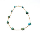 Antique Turquoise Necklace - Edwardian 9k Yellow Gold Natural Genuine Blue Green Gems Station Chain - Vintage Circa 1910s Era Fine Jewelry