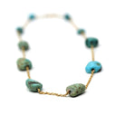 Antique Turquoise Necklace - Edwardian 9k Yellow Gold Natural Genuine Blue Green Gems Station Chain - Vintage Circa 1910s Era Fine Jewelry