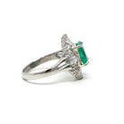 Emerald & Diamond Ring - Estate Platinum 1.77 CT Green Emerald Cut Baguette Round Halo - Vintage Engagement Fine Ballerina Report Jewelry