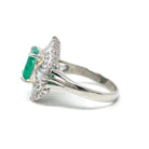 Emerald & Diamond Ring - Estate Platinum 1.77 CT Green Emerald Cut Baguette Round Halo - Vintage Engagement Fine Ballerina Report Jewelry