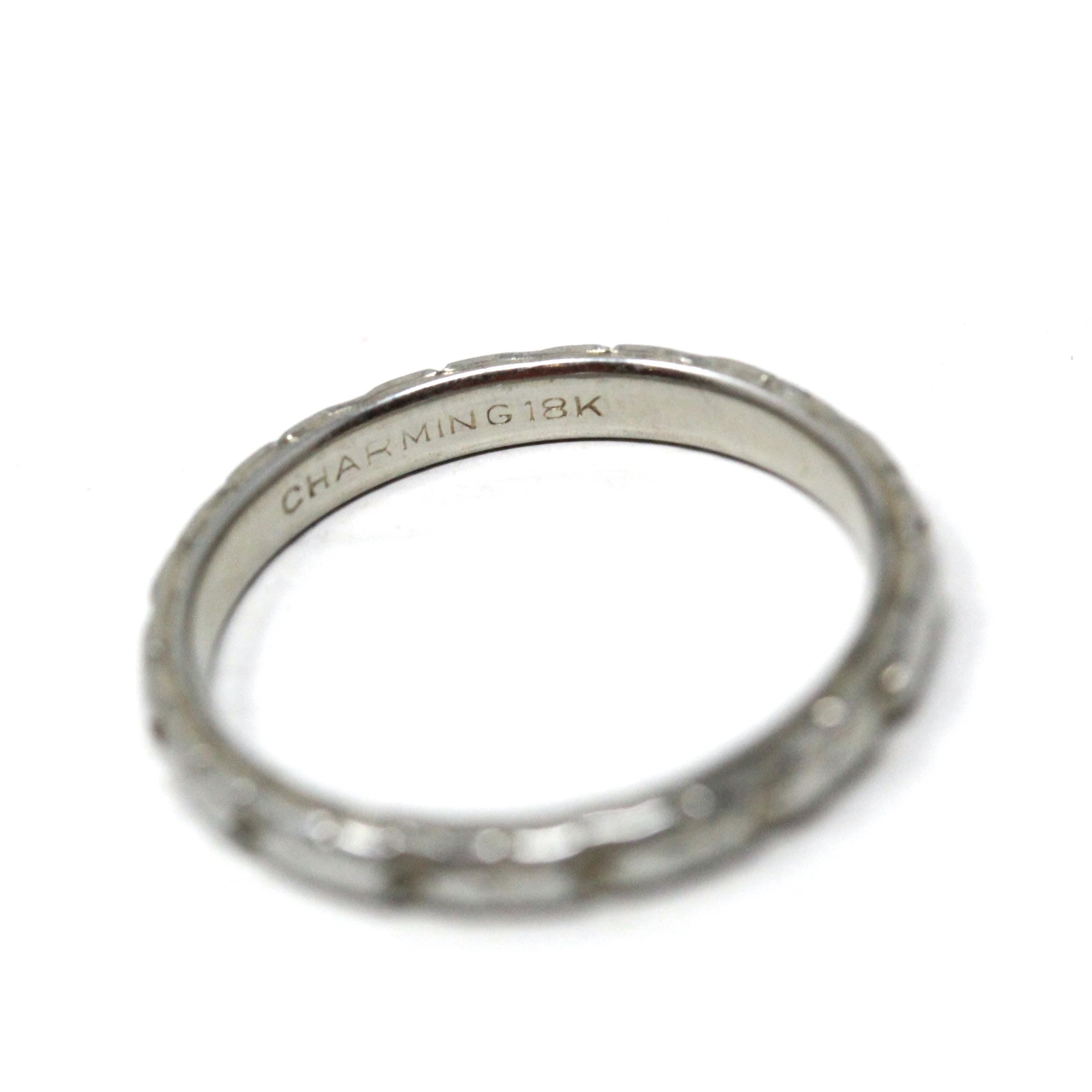 Floral Wedding Band - Vintage Art Deco 18k White Gold Flower Eternity Ring - Circa 1930s Era Size 5 1/2 Bridal Unisex Fine 30s Era Jewelry