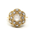 Moonstone & Diamond Dome Ring - Retro 18k Yellow Gold Natural Gemstones Flower Statement - Circa 1960s Era Size 5 3/4 Jabel Cocktail Jewelry