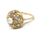 Moonstone & Diamond Dome Ring - Retro 18k Yellow Gold Natural Gemstones Flower Statement - Circa 1960s Era Size 5 3/4 Jabel Cocktail Jewelry