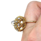 Moonstone & Diamond Dome Ring - Retro 18k Yellow Gold Natural Gemstones Flower Statement - Circa 1960s Era Size 5 3/4 Jabel Cocktail Jewelry