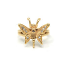 Estate Butterfly Ring - Modern 14k Yellow Gold Natural Diamond Gemstones - Circa 1990s Size 3 1/4 Statement Figural Winged Bug Fine Jewelry