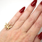 Estate Butterfly Ring - Modern 14k Yellow Gold Natural Diamond Gemstones - Circa 1990s Size 3 1/4 Statement Figural Winged Bug Fine Jewelry