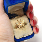 Estate Butterfly Ring - Modern 14k Yellow Gold Natural Diamond Gemstones - Circa 1990s Size 3 1/4 Statement Figural Winged Bug Fine Jewelry