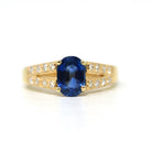 Sapphire & Diamond Ring - Modern 18k Yellow Gold Natural Gemstones Split Shank Engagement - Estate Circa 2000's Era Size 4 1/4 Fine Jewelry