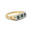 Emerald Two Tone Band - Modern 14k Yellow White Gold Natural Genuine Round Green Gemstones - Estate Circa 2000s Size 5 Stacking Fine Jewelry