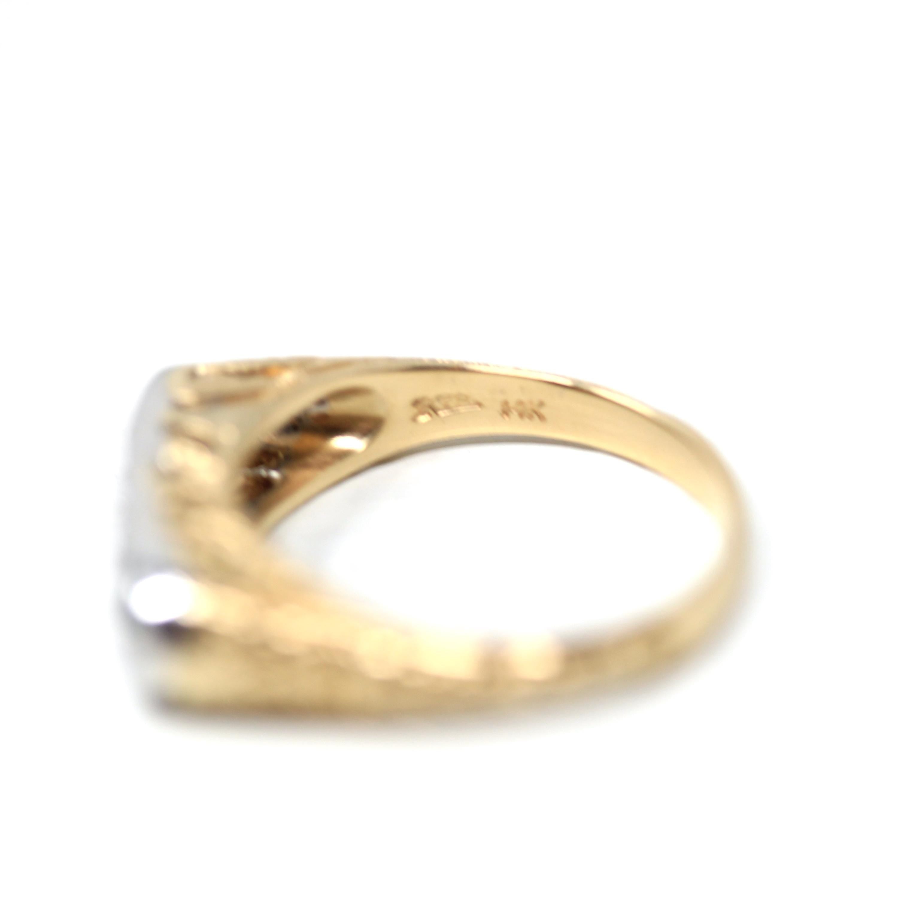 Emerald Two Tone Band - Modern 14k Yellow White Gold Natural Genuine Round Green Gemstones - Estate Circa 2000s Size 5 Stacking Fine Jewelry